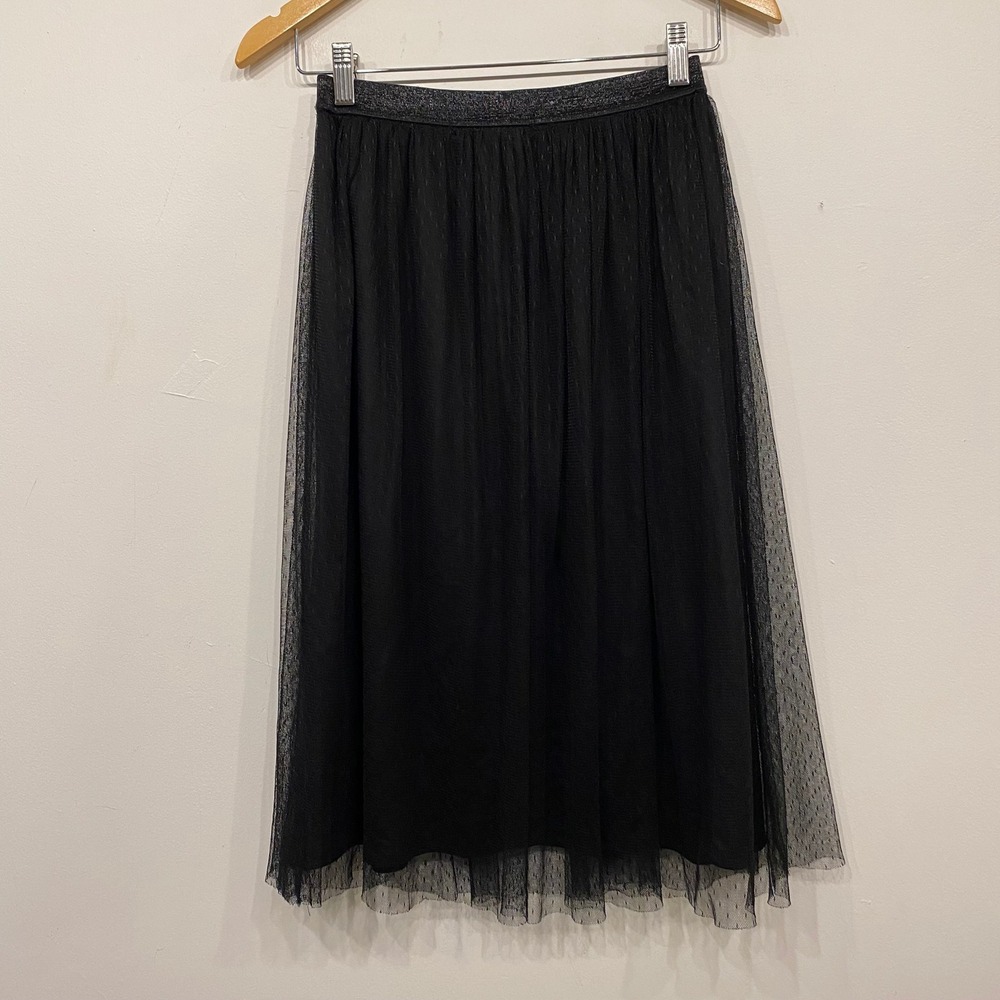 Zara Whimsygoth Black Tulle Point d'Esprit Midi Skirt Glitter Waistband Small - Picture 4 of 5